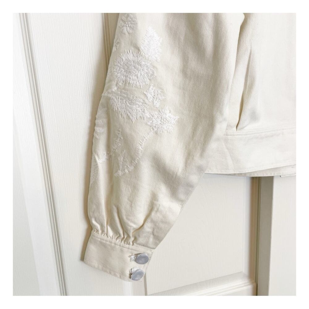 Boden Embroidered Tonal Floral Bomber Jacket Cotton Twill NWOT Sz 14 - Picture 9 of 12